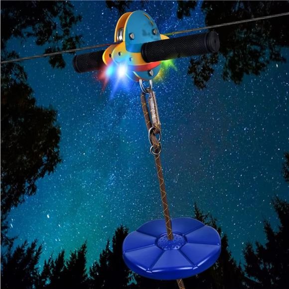 100FT Zip Lines for Kids and Adults Outdoor with UFO Light Up Zipline Trolley - Picture 2 of 6